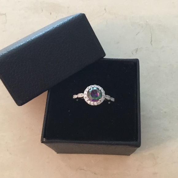 Sterling Silver Rainbow Topaz Cz & Clear Cz Ring - Picture 10 of 15